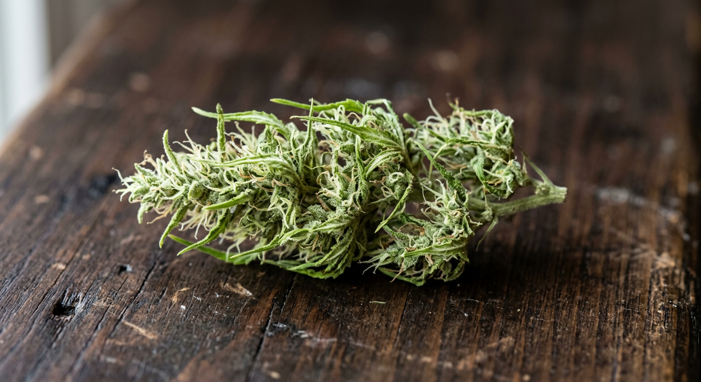 Visual signs of premature harvest: pale color, airy structure, sparse trichome coverage