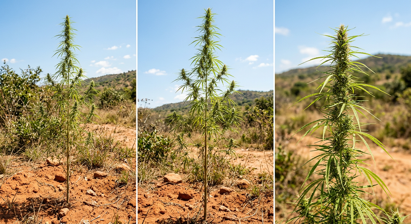 Durban Poison-type African sativa showing classic narrow leaf structure and long internodal spacing associated with high THCV genetics.