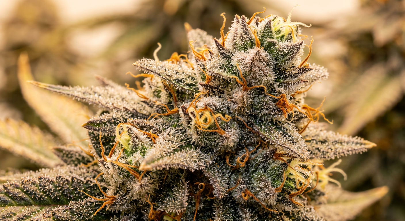 Papaya Feminized strain dense orange-pistil buds with heavy resin