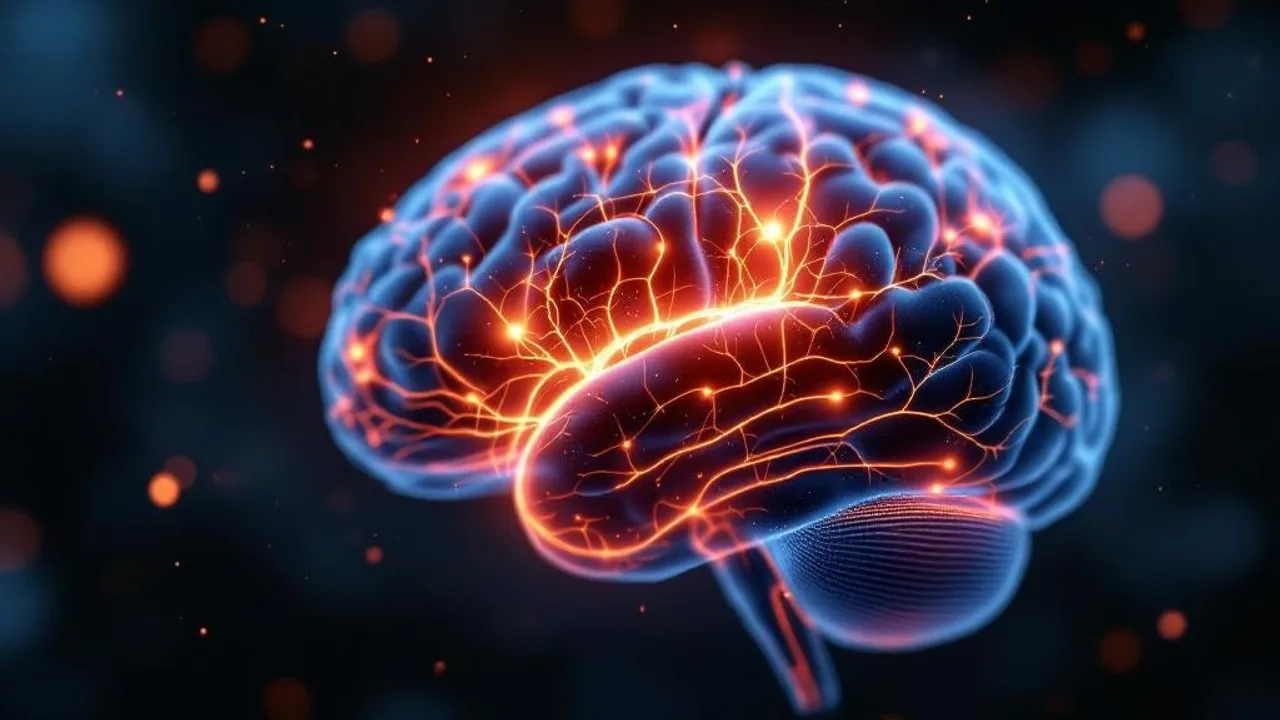Hypothalamus cross-section with glowing orange endocannabinoid signaling pathways illustrating CB2 receptor activation in appetite regulatio