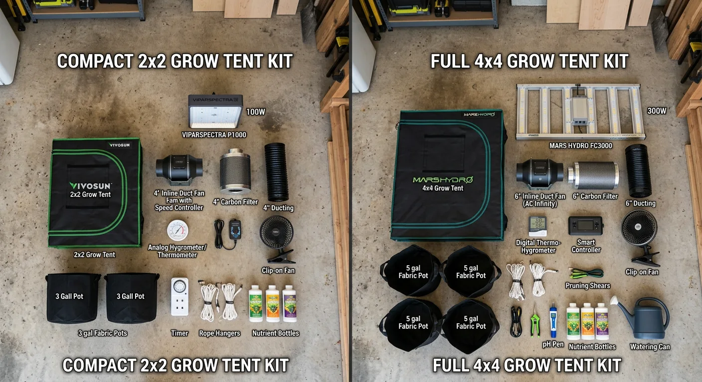 A compact 2×2 kit (left) vs a full 4×4 kit (right) — the cost and component difference is immediately visible.