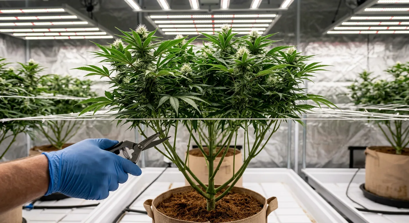 Stage 2 — Mid-Flower Defoliation (Weeks 3-4 of Flower)