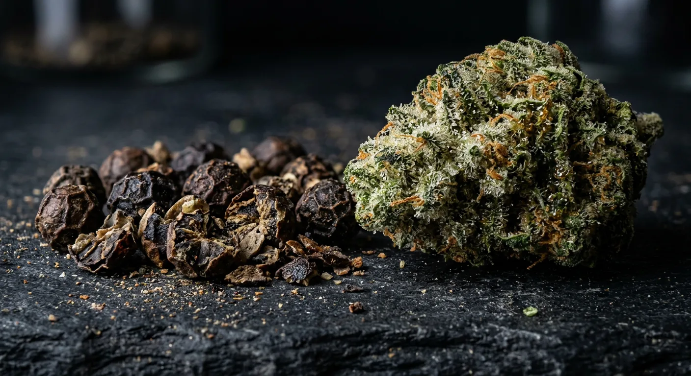 Black peppercorns and cannabis — both high in beta-caryophyllene, the only terpene that acts as a CB2 receptor agonist.