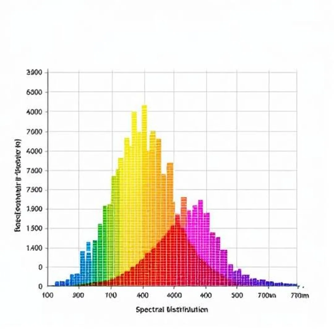Spectral distribution chart comparing photon output across visible wavelengths for three grow light types on white background.