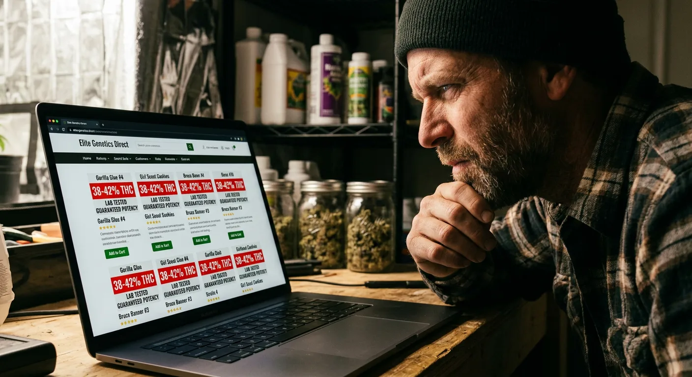 Impossible THC claims like 38%+ appearing on every strain listing are a reliable scam indicator.