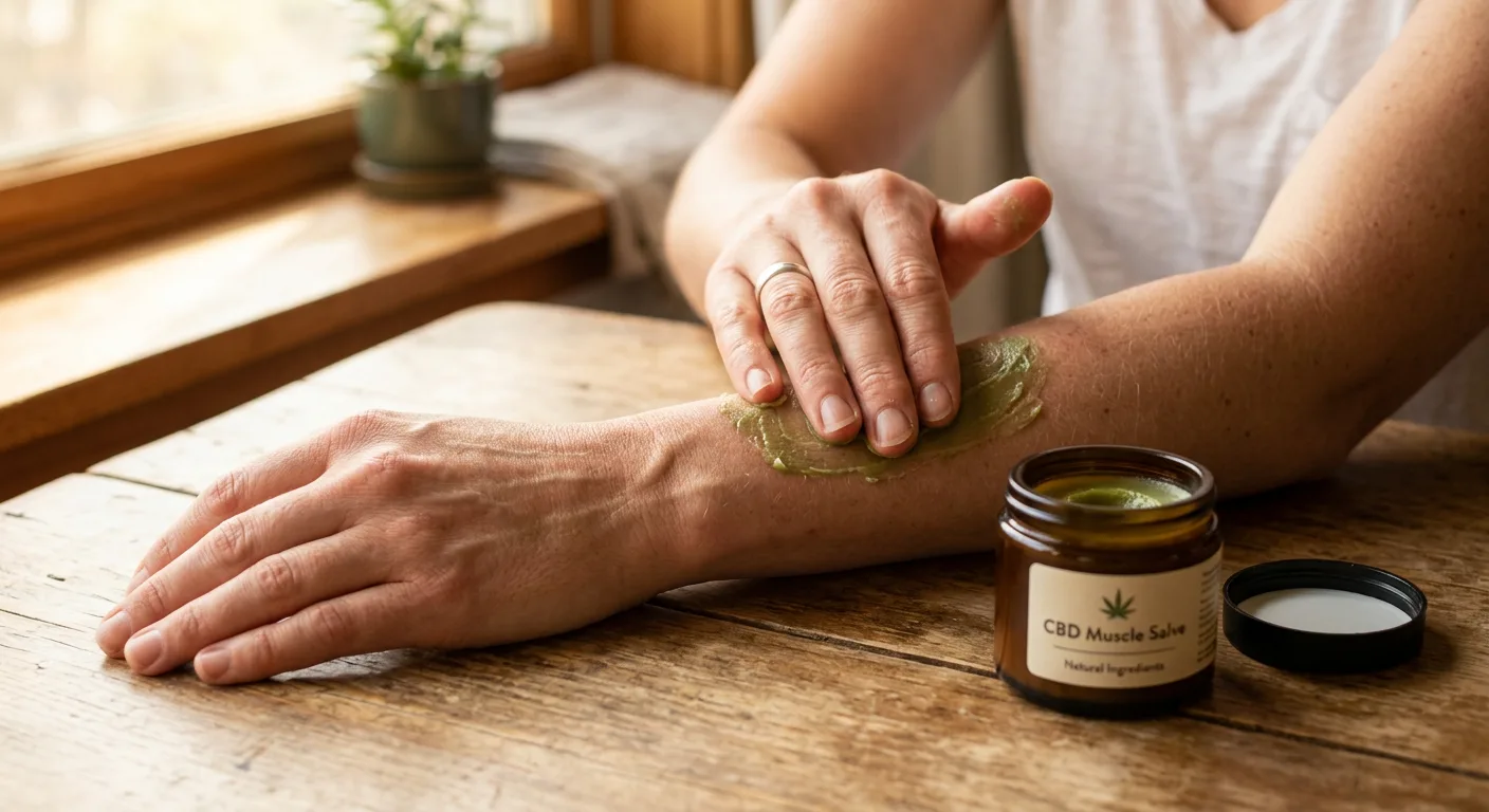 Applying cannabis salve directly to sore muscle tissue for localized relief