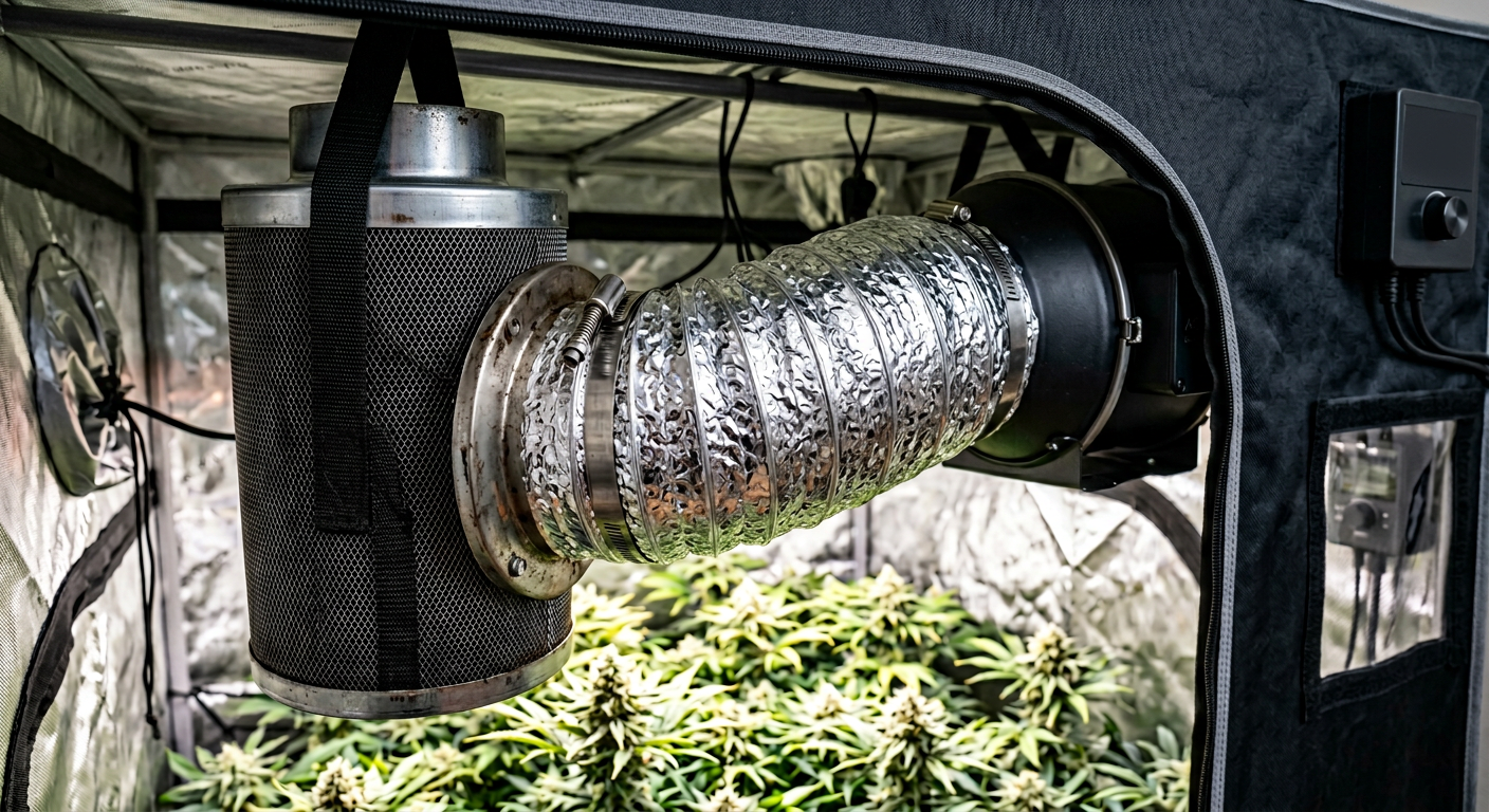 
  Carbon filter to inline fan connection with ducting and speed controller assembly
