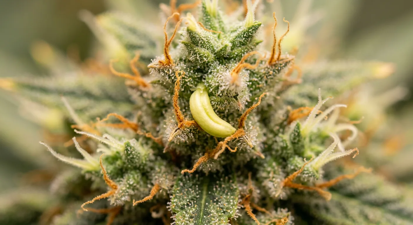 A 'banana' or naner — an anther emerging from female flowers — is the most common early sign of hermaphrodite expression in feminized plants.