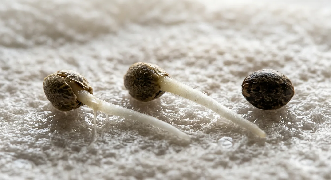 Two germinated seeds and one dud — a 20–30% buffer protects your grow plan.