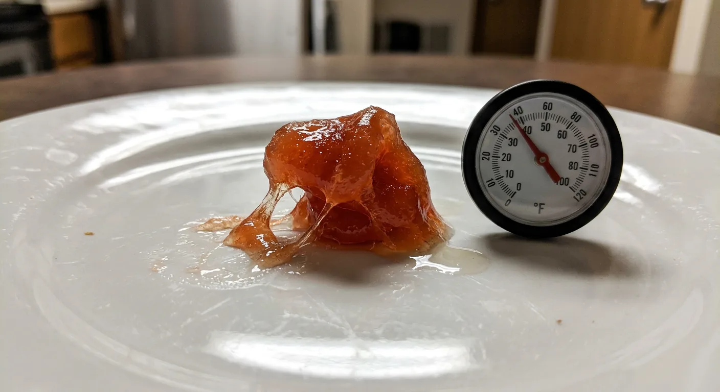 A melted gummy — excess moisture and heat are the main culprits